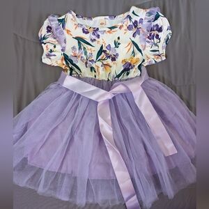 Purple and Cream Toddler Girl's Floral Dress, Size 90/2T
